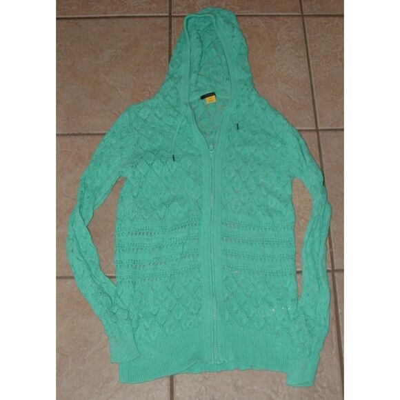 CABELA'S Green Sz Small Full Zip Open Weave Lightweight Cotton Hooded Sweater - Picture 1 of 2